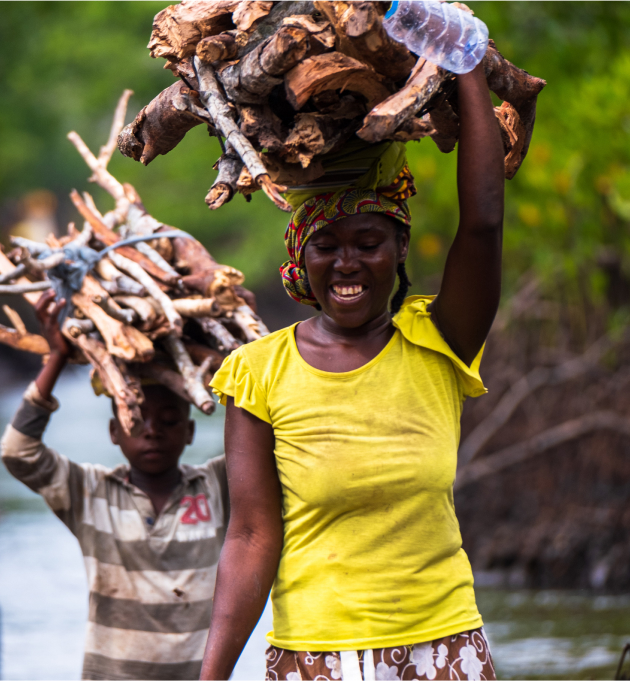 Child and a Woman Carrying Firewood - Nature Based Solutions - NatureCo